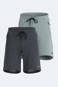 Slazenger - Slazenger VILTE 2 Lİ SET Erkek Koyu Gri - Su Yeşili Şort