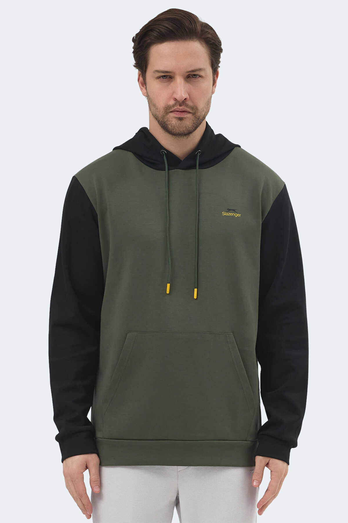 Slazenger - Slazenger VIOLA Erkek Kapüşonlu Cepli Haki / Siyah Sweatshırt