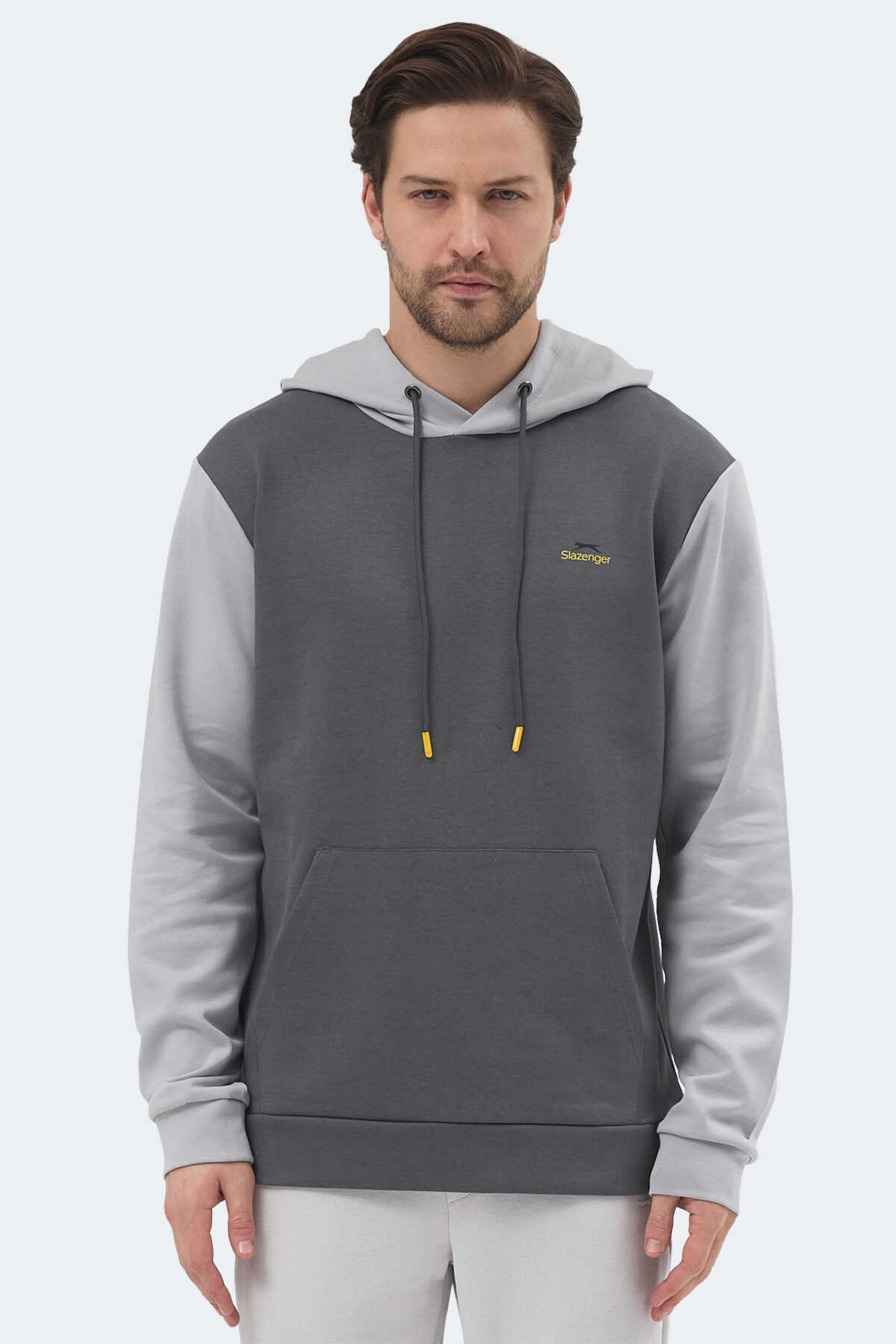 Slazenger - Slazenger VIOLA Erkek Kapüşonlu Cepli Koyu Gri / Siyah Sweatshırt