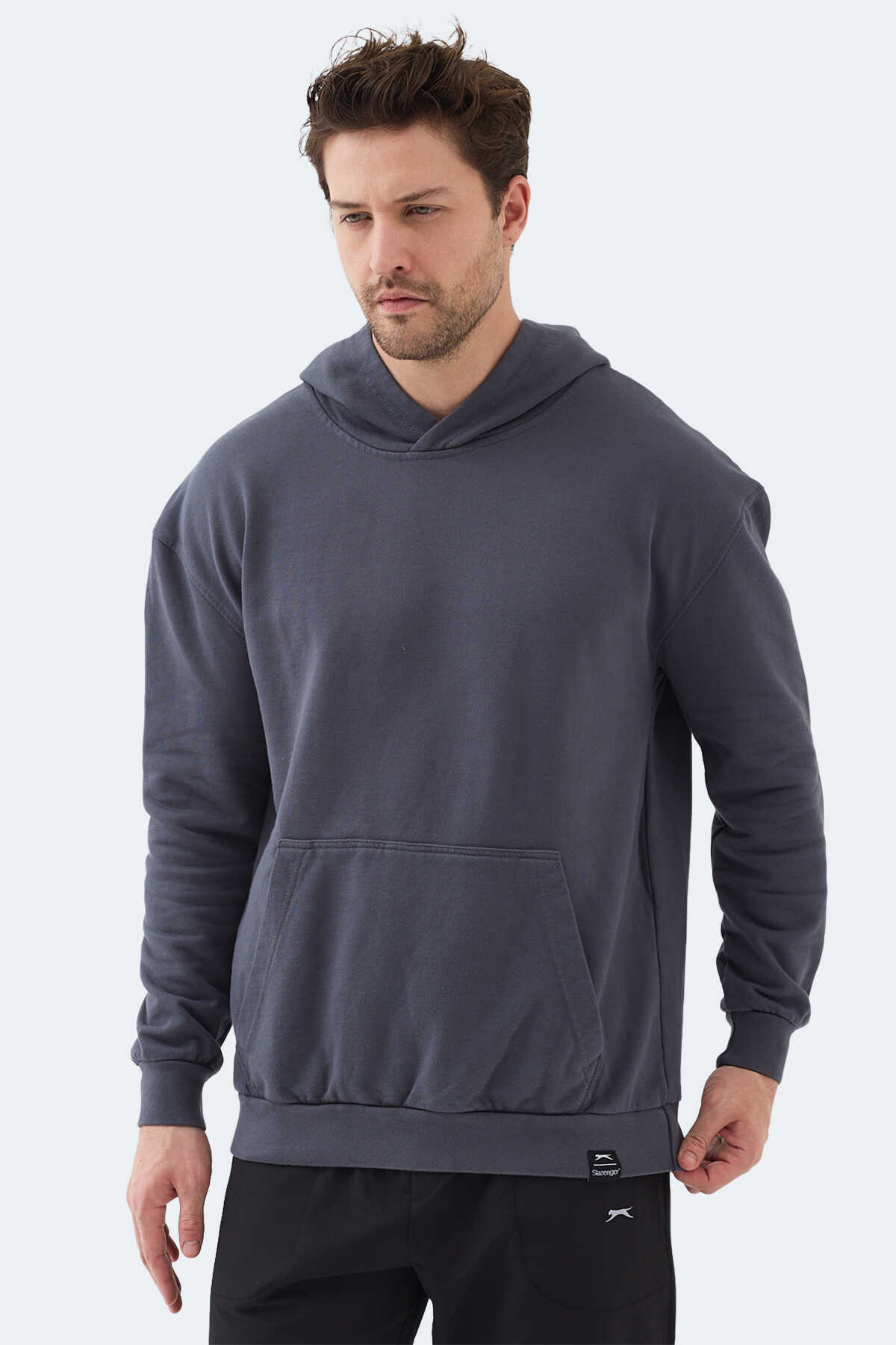 Slazenger - Slazenger VIOLENCE Unisex Kapüşonlu Cepli Oversıze Koyu Gri Sweatshırt