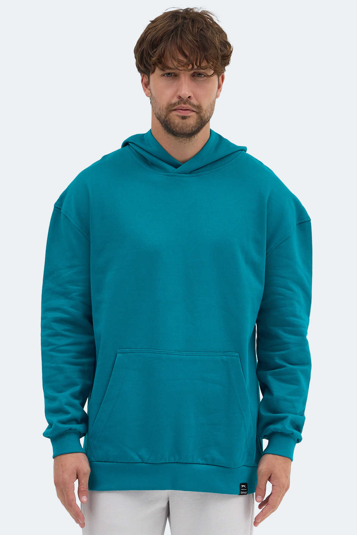 Slazenger - Slazenger VIOLENCE Unisex Kapüşonlu Cepli Oversıze Petrol Sweatshırt