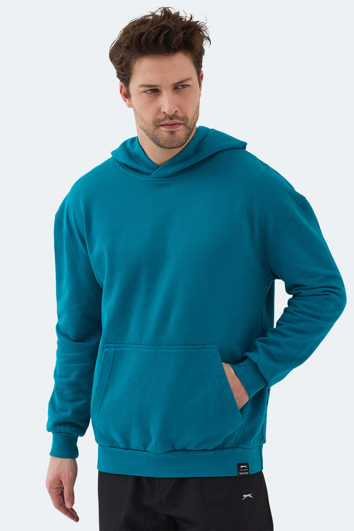 Slazenger - Slazenger VIOLENCE Unisex Kapüşonlu Cepli Oversıze Petrol Sweatshırt