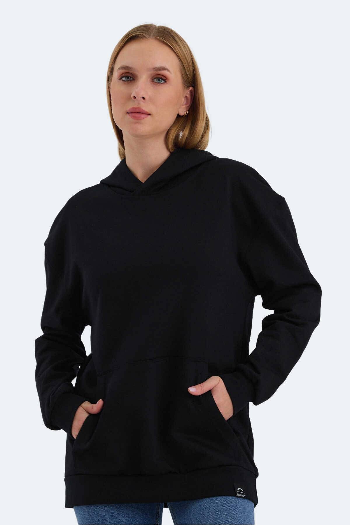Slazenger - Slazenger VIOLENCE Unisex Kapüşonlu Cepli Oversıze Siyah Sweatshırt