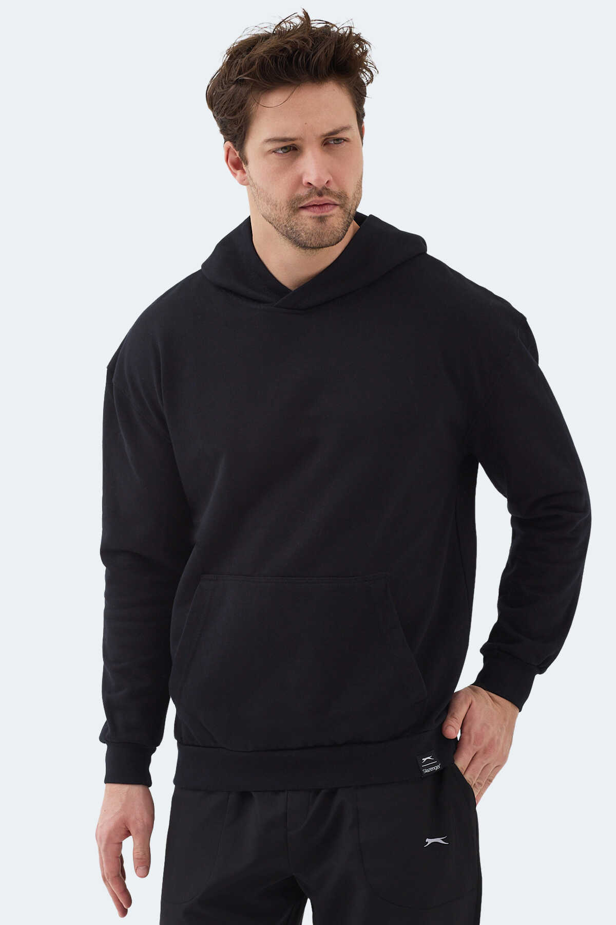 Slazenger - Slazenger VIOLENCE Unisex Kapüşonlu Cepli Oversıze Siyah Sweatshırt