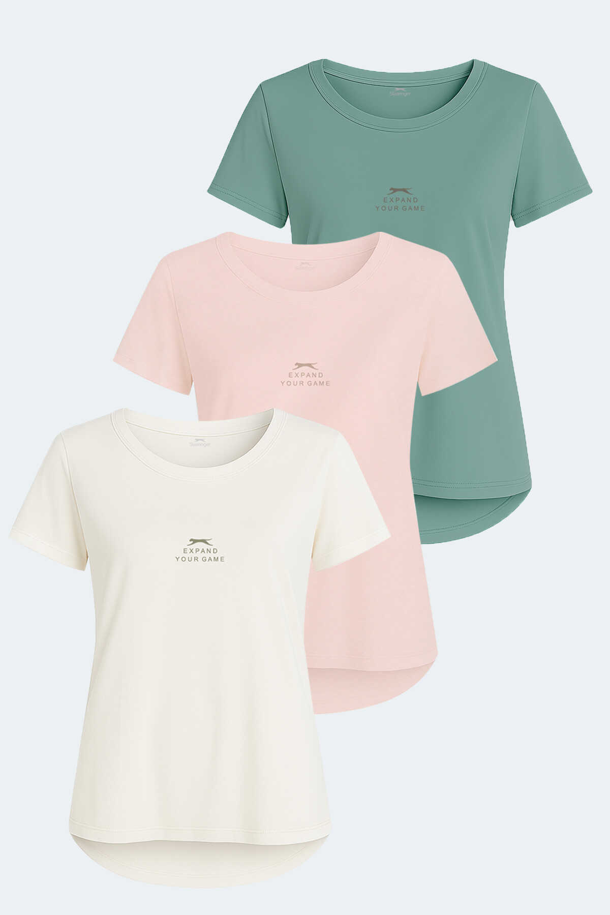 Slazenger - Slazenger VIRAJ 3 lü Set Kadın Ekru - Su Yeşili - Fuşya Tişört