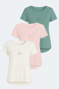 Slazenger - Slazenger VIRAJ 3 lü Set Kadın Ekru - Su Yeşili - Fuşya Tişört