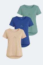 Slazenger - Slazenger VIRAJ 3 lü Set Kadın Bej - Saks Mavi- Su Yeşili Tişört