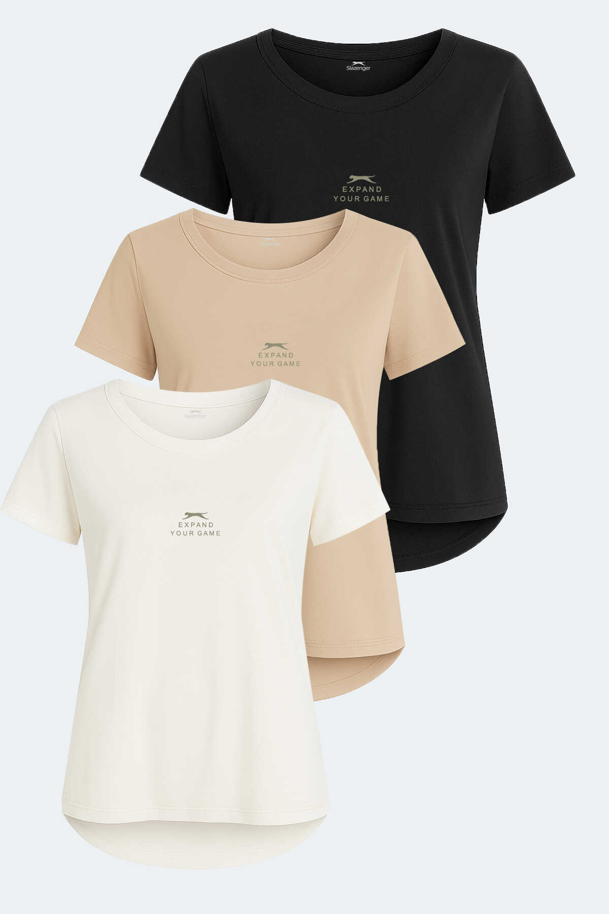 Slazenger - Slazenger VIRAJ 3lü Set Kadın Tişört Ekru - Siyah - Bej