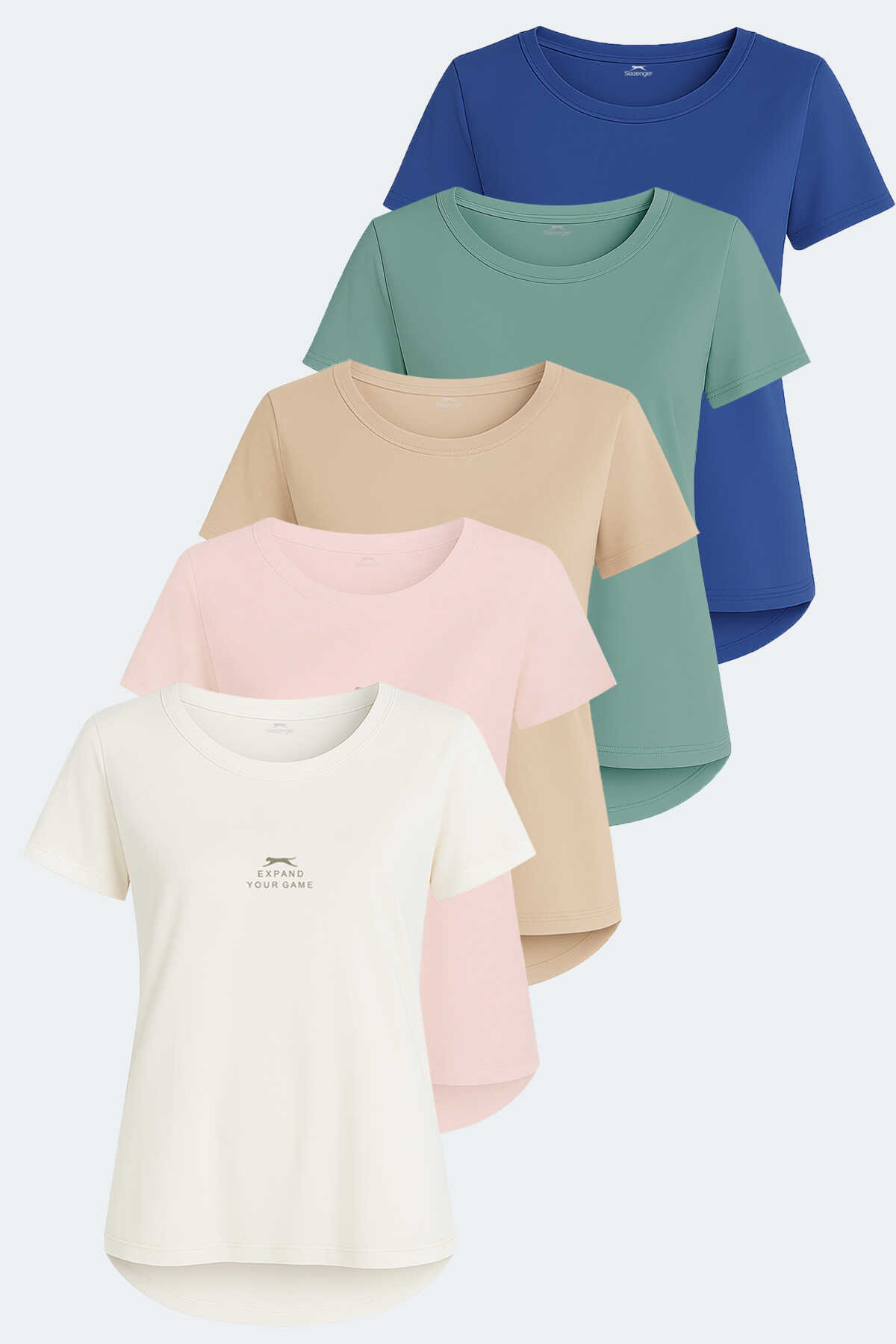 Slazenger - Slazenger VIRAJ 5 li Set Kadın Ekru - Siyah - Bej - Fuşya - Saks Mavi Tişört