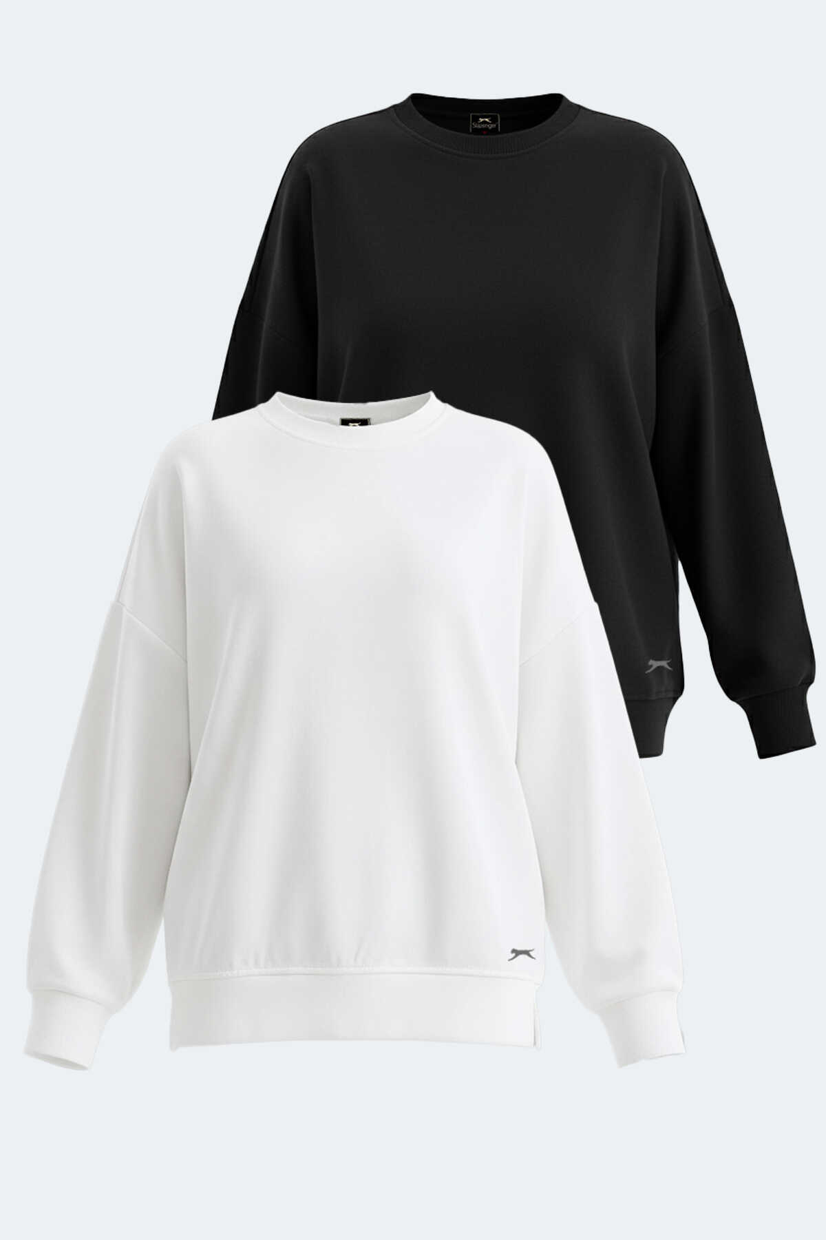Slazenger - Slazenger VIRTUE 2 li set Kadın Oversıze Beyaz - Siyah Sweatshirt