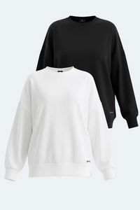 Slazenger - Slazenger VIRTUE 2 li set Kadın Oversıze Beyaz - Siyah Sweatshırt Slazenger - Slazenger VIRTUE 2 li set Kadın Oversıze Beyaz - Siyah Sweatshırt