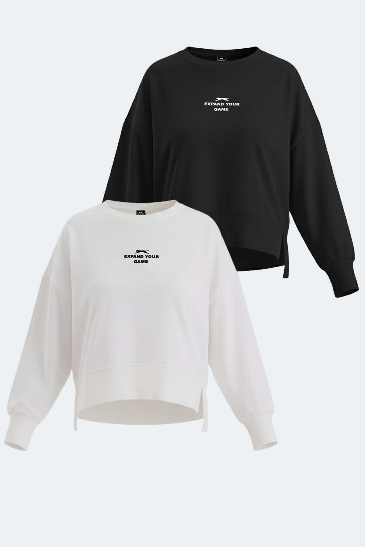 Slazenger - Slazenger VITAL 2 li set Kadın Crop Beyaz - Siyah Sweatshirt