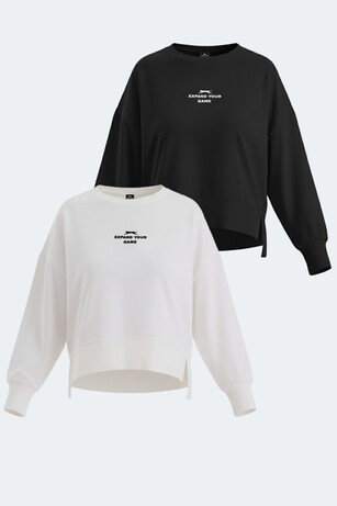 Slazenger VITAL 2 li set Kadın Crop Beyaz - Siyah Sweatshırt