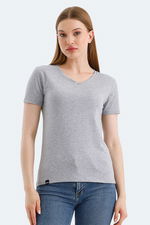 Slazenger - Slazenger VIVEK Kadın V Yaka Gri Tişört Slazenger - Slazenger VIVEK Kadın V Yaka Gri Tişört