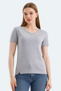 Slazenger - Slazenger VIVEK Kadın V Yaka Gri Tişört