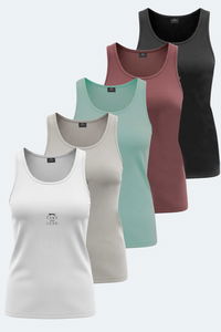 Slazenger - Slazenger VLADLEN 5 li Set Kadın Beyaz - Siyah - Taş Gri - Gül -Su Yeşili Atlet Slazenger - Slazenger VLADLEN 5 li Set Kadın Beyaz - Siyah - Taş Gri - Gül -Su Yeşili Atlet