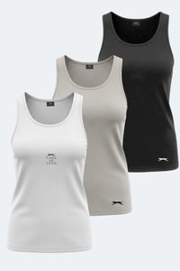 Slazenger - Slazenger VLADLEN 3 lü Set Kadın Beyaz - Siyah - Taş Gri Atlet