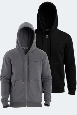 Slazenger VONDA 2 Lİ SET Erkek Fermuarlı Kapüşonlu Cepli Siyah - Koyu Gri Sweatshırt