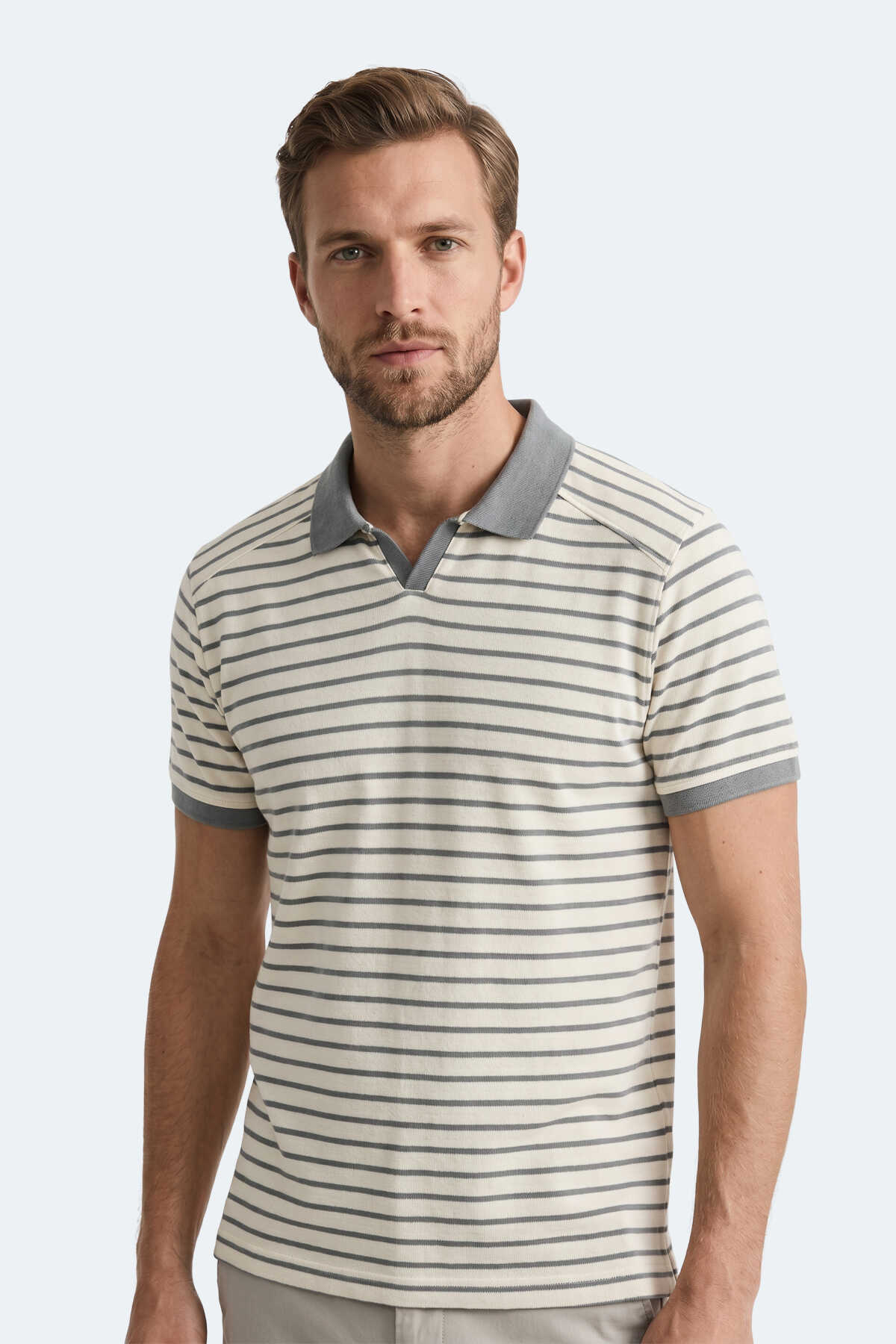 Slazenger - Slazenger ZOLL Erkek Polo Yaka Beyaz / Gri Tişört
