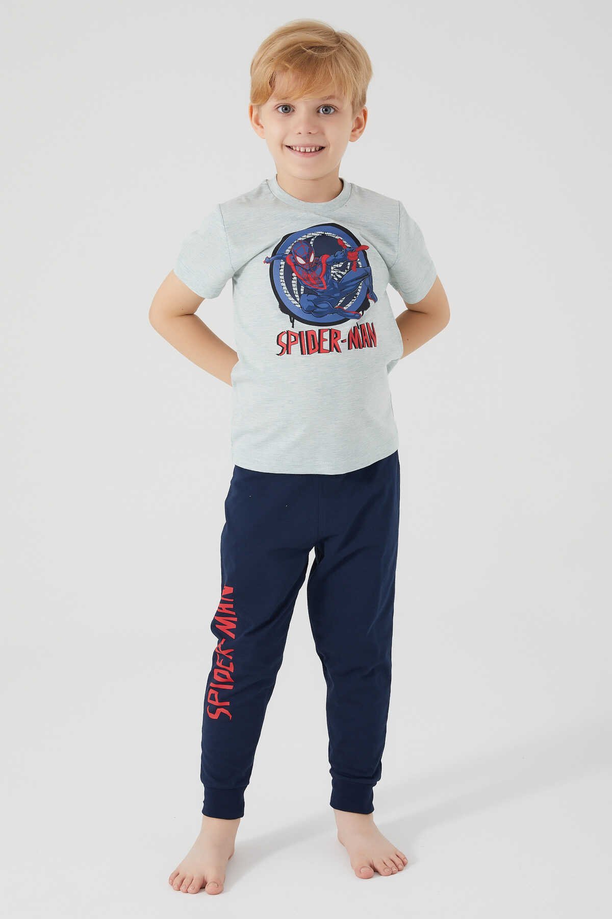 Spider Man - Spider Man D4750-3 Erkek Çocuk Pijama Takım Yeşil Melanj