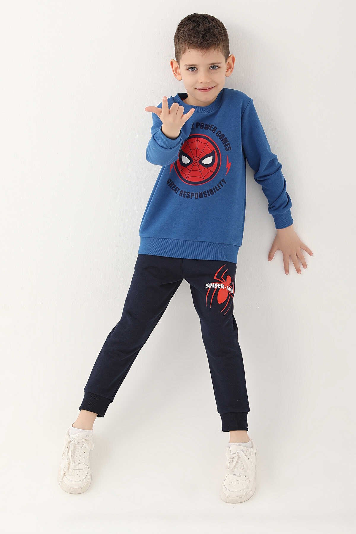 Spider Man - Spider Man D4832-3 Erkek Erkek Çocuk Eşofman Takım Saks Mavi