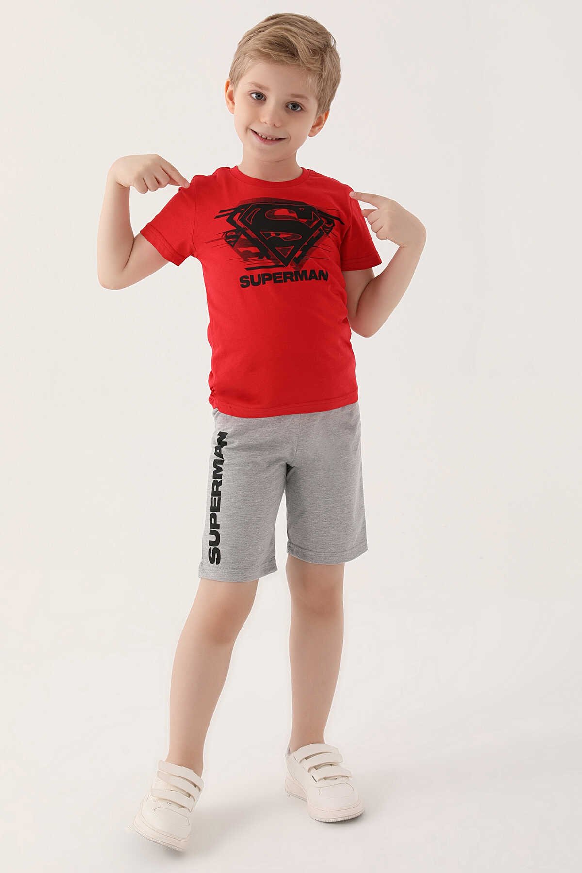 SuperMan - SuperMan L1644-3 Erkek Çocuk Kapri Takım Kırmızı