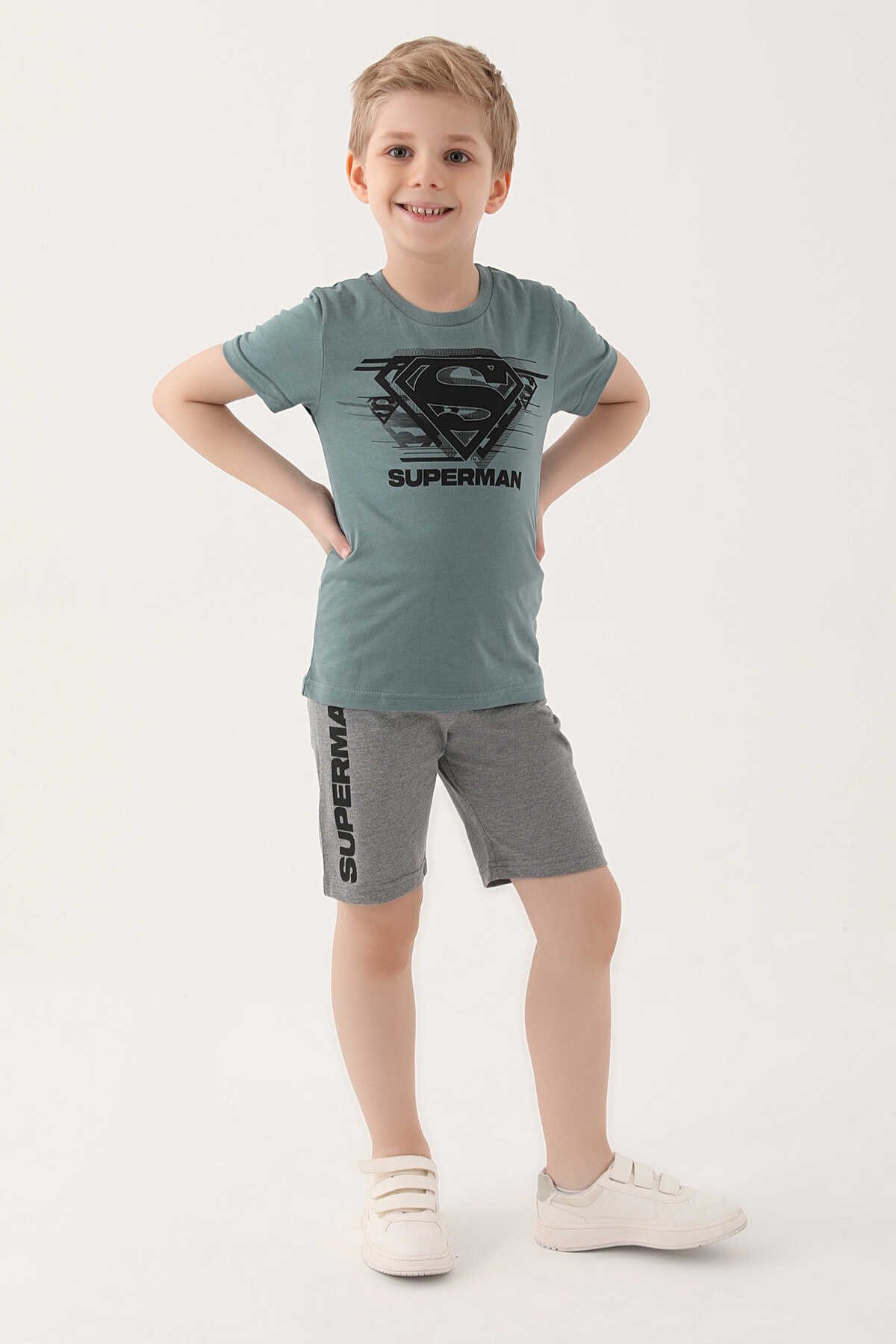 SuperMan - SuperMan L1644-3 Erkek Çocuk Kapri Takım Pastel Yeşil