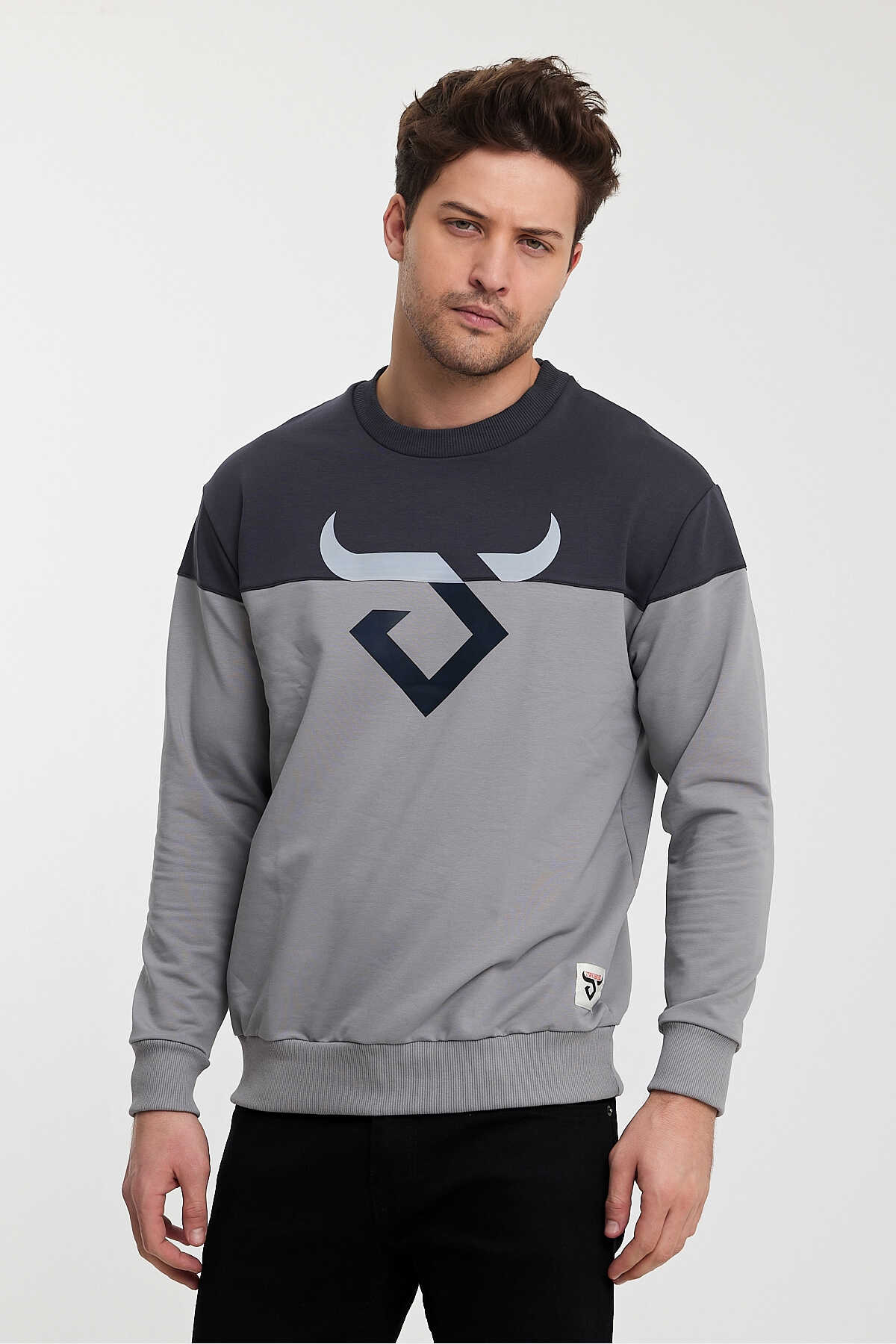 Twobull - Twobull HELSİNKİ Erkek Sweatshirt Füme / Taş