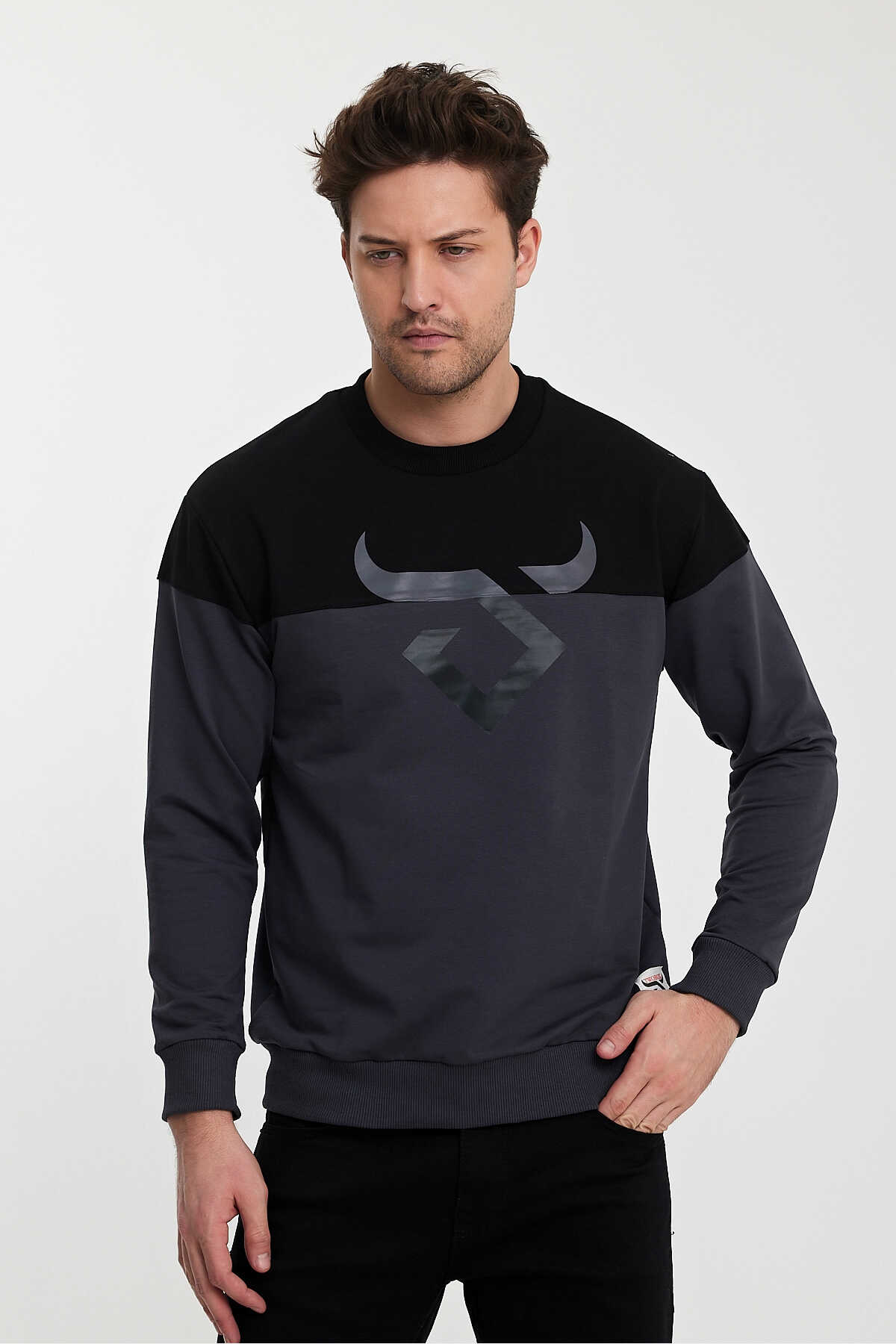 Twobull - Twobull HELSİNKİ Erkek Sweatshirt Siyah / Füme