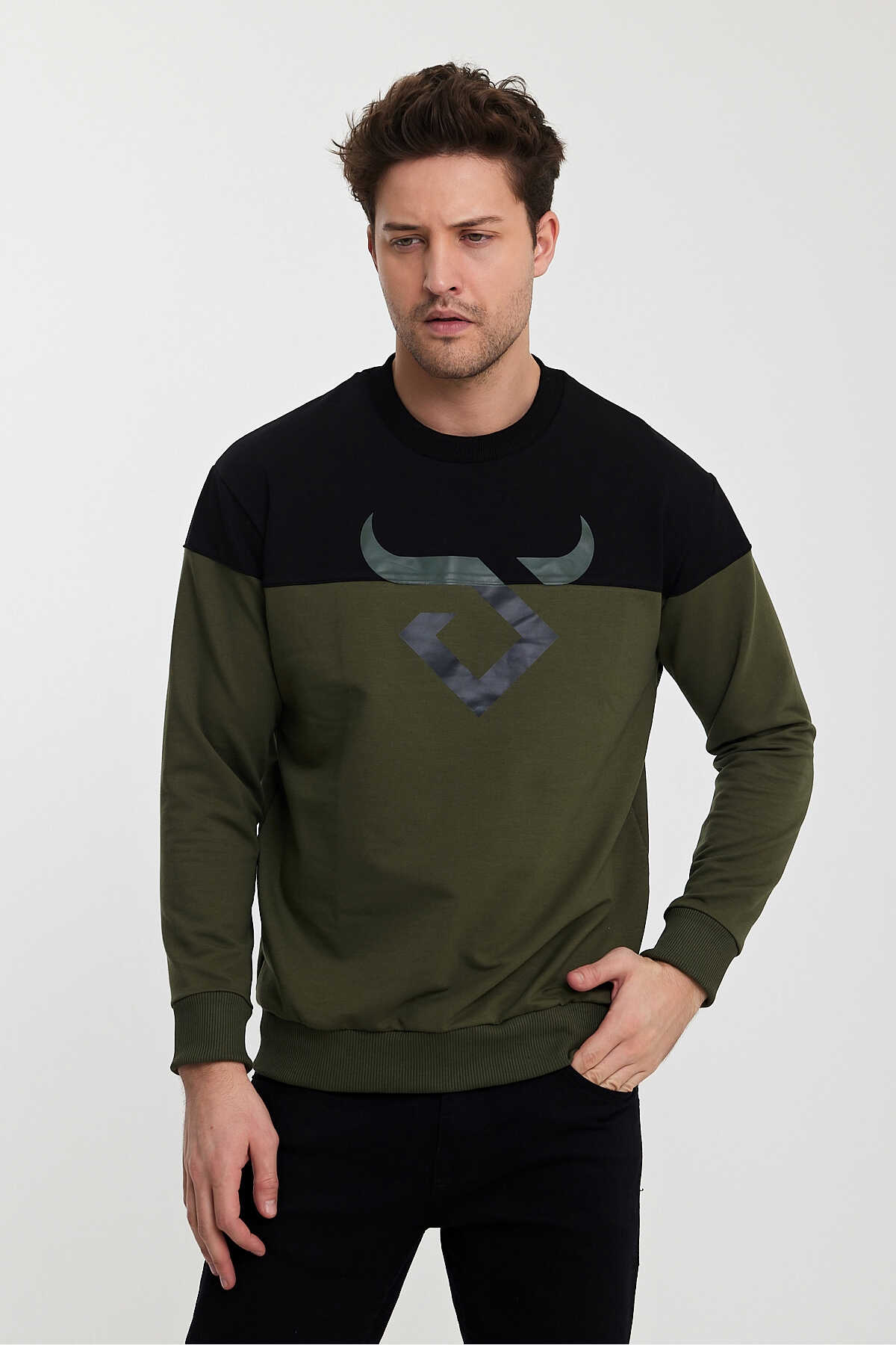 Twobull - Twobull HELSİNKİ Erkek Sweatshirt Siyah / Haki